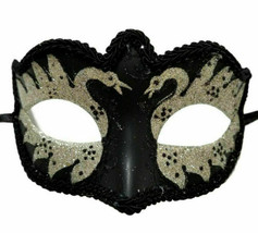 Black Silver Small Teen Masquerade Mardi Gras Swan Mask Prom Dance - £10.27 GBP