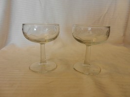 Pair of Clear Glass Shrimp Cocktail Glasses with Etched Leaves - $40.00