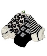 Kate Spade No Show Socks Black Cream 3 Pair Low Cut Logo Leopard Gift Si... - £14.74 GBP