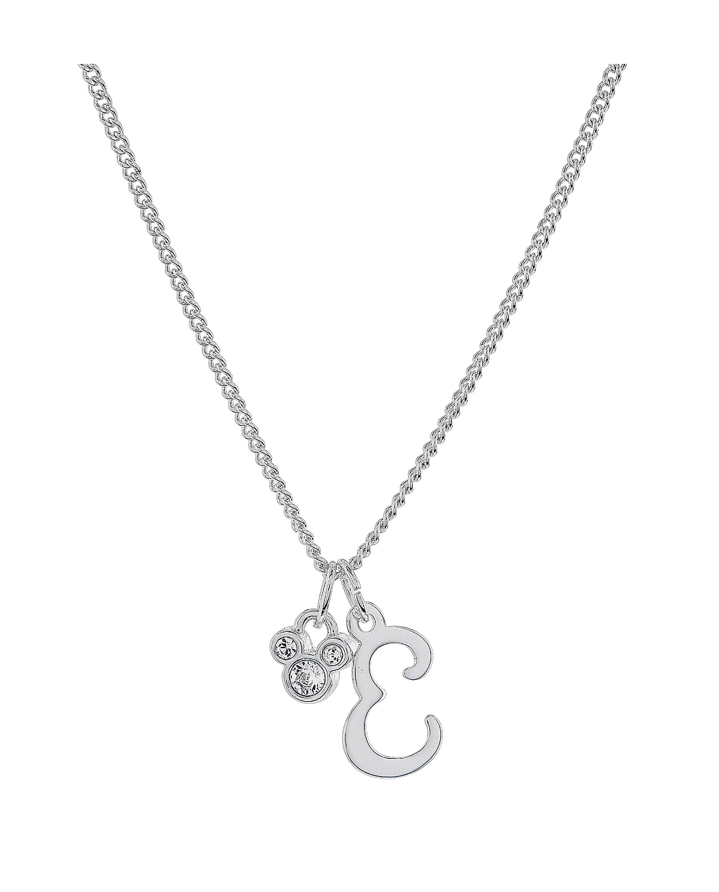 Primary image for Disney Parks Mickey Mouse Faux Gem Icon Letter Initial E Necklace Silver Color