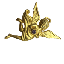 Vintage LS Louis Stern Gold Tone Christmas Angel Ornament Cherub Rhinestone - £23.73 GBP