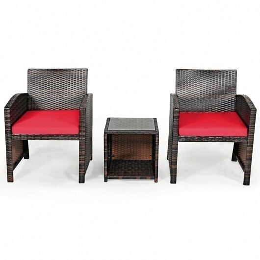 3 Pieces PE Rattan Wicker Furniture Set with Cushion Sofa Coffee Table f... - £146.90 GBP