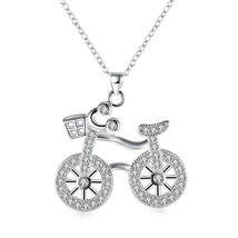 Swarovski Crystal Bicycle Necklace in 18K White Gold Plated - £22.06 GBP