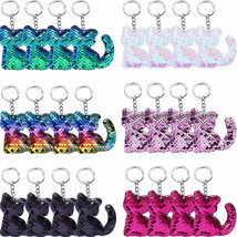 24 Pieces Flip Sequin Keychain Cat Shape Key Ring Hanging Keychain Decoration Fo - £22.13 GBP