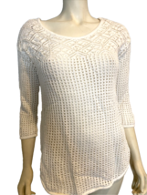 Jeanne Pierre White Crocheted Scoop Neck 3/4 Sleeve Pullover Sweater Size L - £15.17 GBP