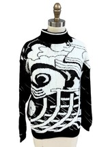 VTG Acrylic 80s Sweater Crazy Farm Equipment Abstract Black &amp; White Albe... - $52.57
