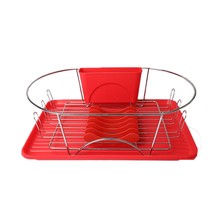 MegaChef 17 Inch Red and Silver Dish Rack with Detachable Utensil holder and a - £39.15 GBP