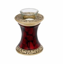 Small/Keepsake 20 Cubic Inch Brass Crimson Marble Tealight Cremation Urn - £86.13 GBP