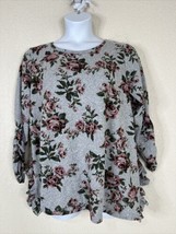 Terra &amp; Sky Knit Ruffle Blouse Womens Plus Size 1X Gray Floral Long Sleeve - £12.93 GBP
