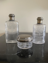 Antique Gustave Keller France Glass and Silver Mounted Vanity Bottles and Box - £394.54 GBP