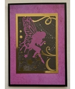 Fairy Magic Greeting Card Handmade Magenta Gold Fairies Blank Card & Envelope - $5.00