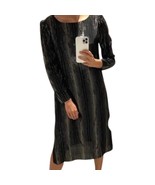 Vintage 80s Black Gold Silver Shimmer Long Sleeve Dress size 7 / 8 Shang... - $34.39