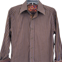 Robert Graham Mens Gray Brown Purple Striped Shirt Size XL Party Club Classy - £65.93 GBP