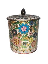 Vtg Tin Lidded Canister Made in England Floral Lithograph Cloisonné Styl... - $19.00