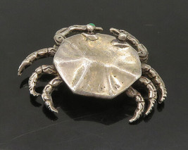 MEXICO 925 Sterling Silver - Vintage Green Stone Crab Motif Brooch Pin -... - $58.68