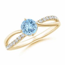 ANGARA 0.53 Ct Aquamarine Split Shank Engagement Ring with Diamond in 14K Gold - £665.31 GBP