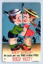 Romance Comic My Kisses Are 3 Alarm Fires Red Hot! UNP Linen Postcard N9 - $3.91