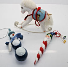 Lot of 3 Christmas Ornaments Felt Rocking Horse, Santa, Penguin - $225.36 MXN