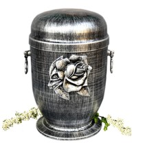 Adult Cremation urn for Ashes , Metal Funeral urn Memorial with Rose emblem - £97.86 GBP+
