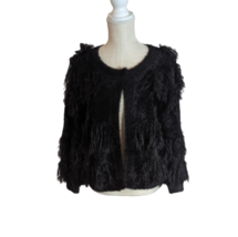 See &amp; Be Seen Womens Black Feather Fringe Knit Cardigan Sweater Sz M/L - £19.77 GBP