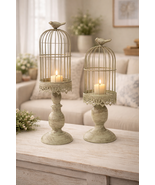 Teal and Gold Iron Pedestal Bird Cage Candle Holder- Large - $36.99