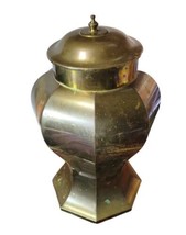 Large Vtg Brass Lidded Urn Temple Vessel 17” Patina Made in Hong Kong - $35.00