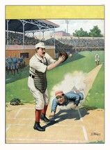 3912.Safe at home Baseball Player 18x24 Poster from early sport card.Room design - $28.00