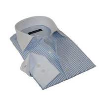 Men's Shirt MARCUZZI Turkey 100% Cotton Marc5 Blue Stripe White Collar and Cuffs image 4