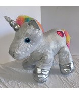 Dan Dee Collector’s Choice “Be Jolly” Silver Sequined Rainbow Unicorn Pl... - $25.78 CAD