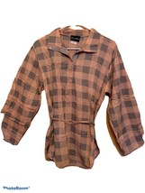 Carmelton Sherbet &amp; Gray Colored Plaid Belted Blouse Size Large USA Vintage - $23.76