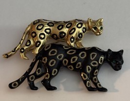 Vintage Two Leopard Panther Brooch Pin Elegant Enamel Cat Signed &quot;FC&quot; Gr... - $770.75 MXN
