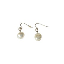 Vintage Faux Pearls Dangle Drop Earrings Sterling Silver Plated Hook  - £7.80 GBP