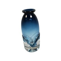 Handmade Glass Murano Style Cobalt Navy Blue Crystal Glass Bud Vase 5&quot; Flower - £59.55 GBP
