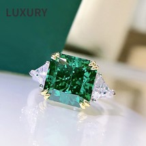 Luxury 100%S925 Sterling Silver 10*10mm Square Emerald Diamond Ring  Jewelry Wed - £60.19 GBP