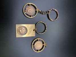 Lot Of 3 Indian Head Penny Coin In Vintage Gold-tone Keychain Antique Coin - £34.64 GBP