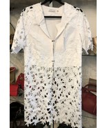 LINEN LUX Weiß Leinen &amp; Durchsichtig Spitze Lange Strickjacke/Jacke Größ... - $225.94