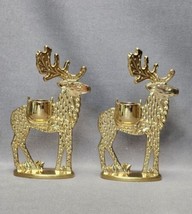 Vintage Dept 56 Brass Reindeer Deer Taper Candle Holders Candlesticks Christmas - £20.09 GBP