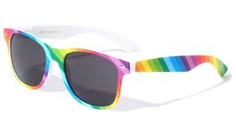 Dweebzilla White Rainbow Striped Print Pride Colorful Classic Square Sunglasses - £10.93 GBP
