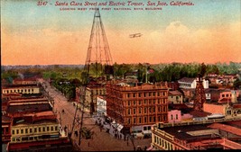 Santa Clara Street and Electric Tower San Jose California CA Postcard-BK58 - $3.96