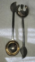 Vintage Thick Silver SET Salad Serving Fork and Spoon Leaf Pattern  - £21.62 GBP