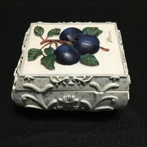 Vintage Jewelry Box Trinket Case Plums Lidded Ornate Art Nouveau Footed Resin - £18.82 GBP