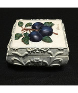 Vintage Jewelry Box Trinket Case Plums Lidded Ornate Art Nouveau Footed ... - £18.52 GBP