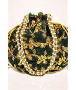 Indian Handmade Embroidery Potli Bag Women&#39;s Clutch Purse Pouch in Green... - €25,60 EUR
