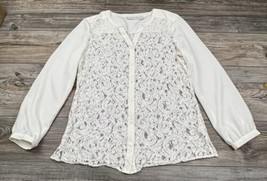 Chicos Women&#39;s Blouse Ivory Lace Front Button Down Long Sleeve Size 1 (MED) - £8.92 GBP