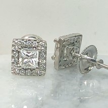 Princess Cut Halo Diamond Stud Earrings 14k White Gold (0.77 ctw) - $988.98