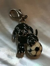 Estate Hallmarked Black Enamel Puppy Dog with Soccer Ball Silvertone Pendant or  - £8.23 GBP