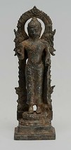 Antigüedad Indonesio Estilo Standing Bronce Javanés Enseñanza Buda - 23cm/22.9cm - £328.60 GBP