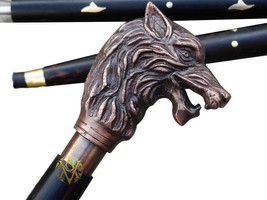 Brass Solid Walking Canes Stic Wolf Head Handle Christmas Gift for Men/Women US - £34.53 GBP