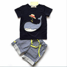 NEW 2PC Baby Boys Clothes Black whales T-shirts +Stripe Pants Summer Clothes - £12.74 GBP