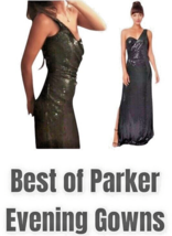 $594 Parker Evening Gown 2 Small Black Allover Sequin One Shoulder Side ... - £250.78 GBP